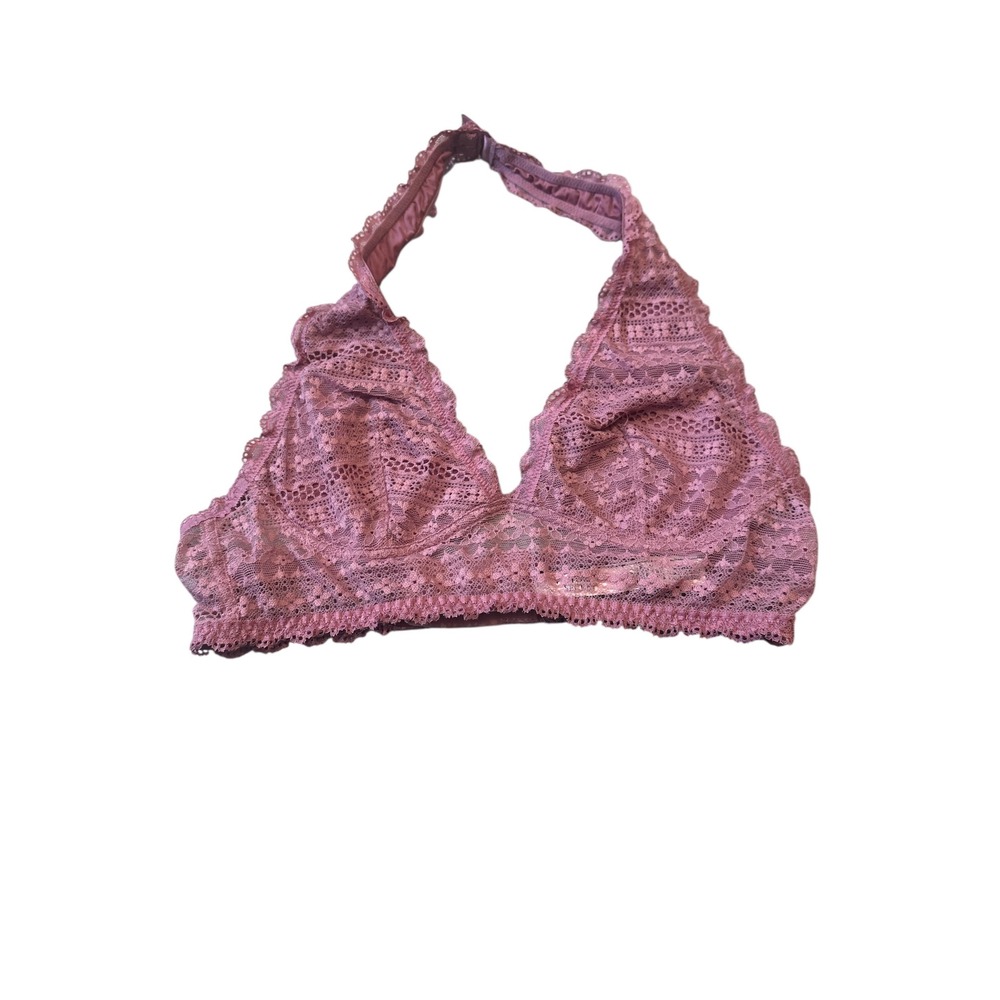 VICTORIA SECRET Pink‎ Lace Halter Bralette Bra Small S Wireless Unlined